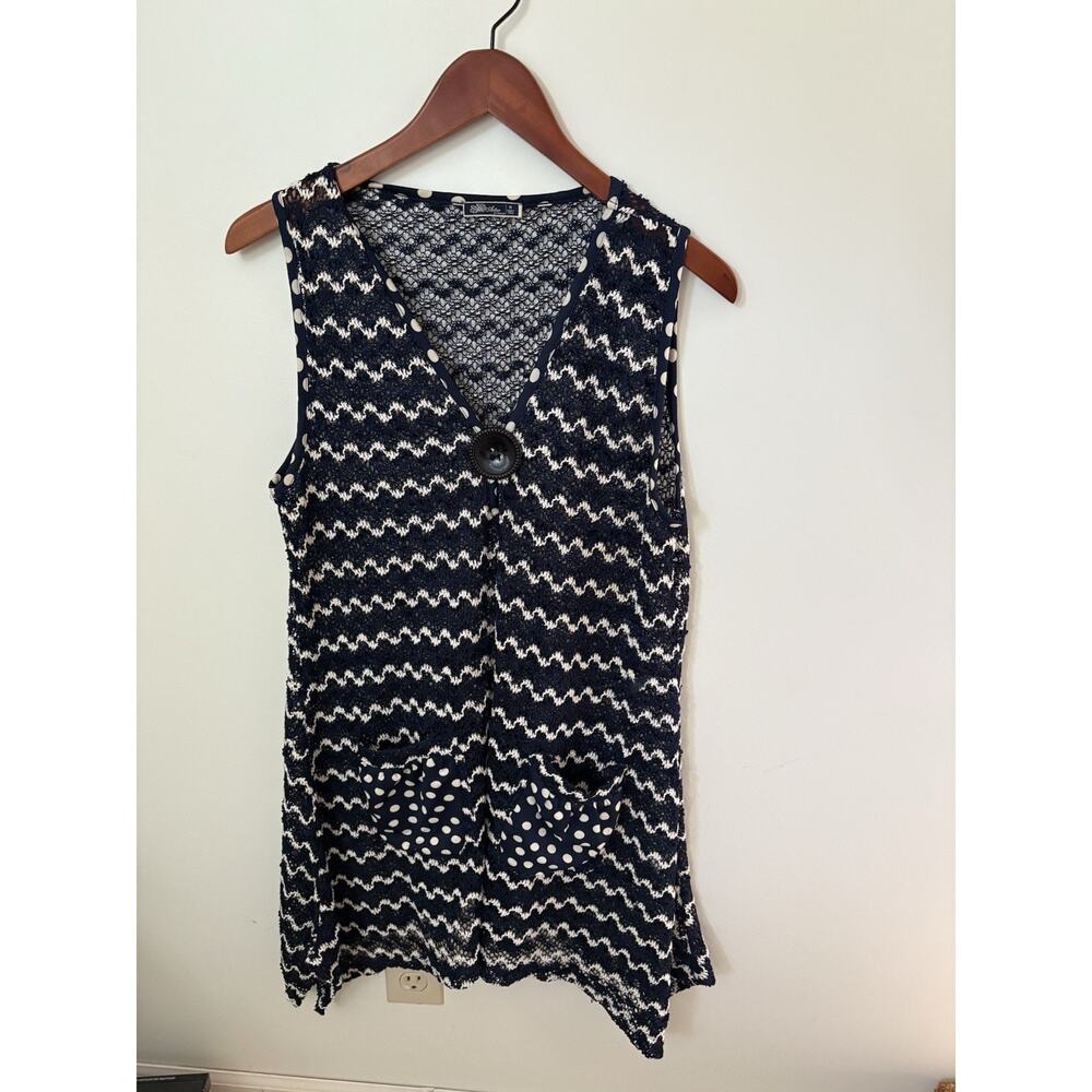 Aster By Firmiana Womens Size 1X Dress Coverup Boho Artistic Blue Striped Sequin
